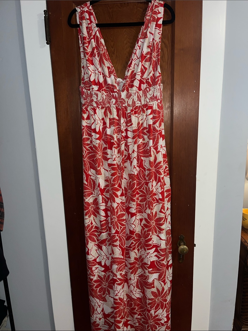 Lush Red and White Floral Deep V Maxi Dress